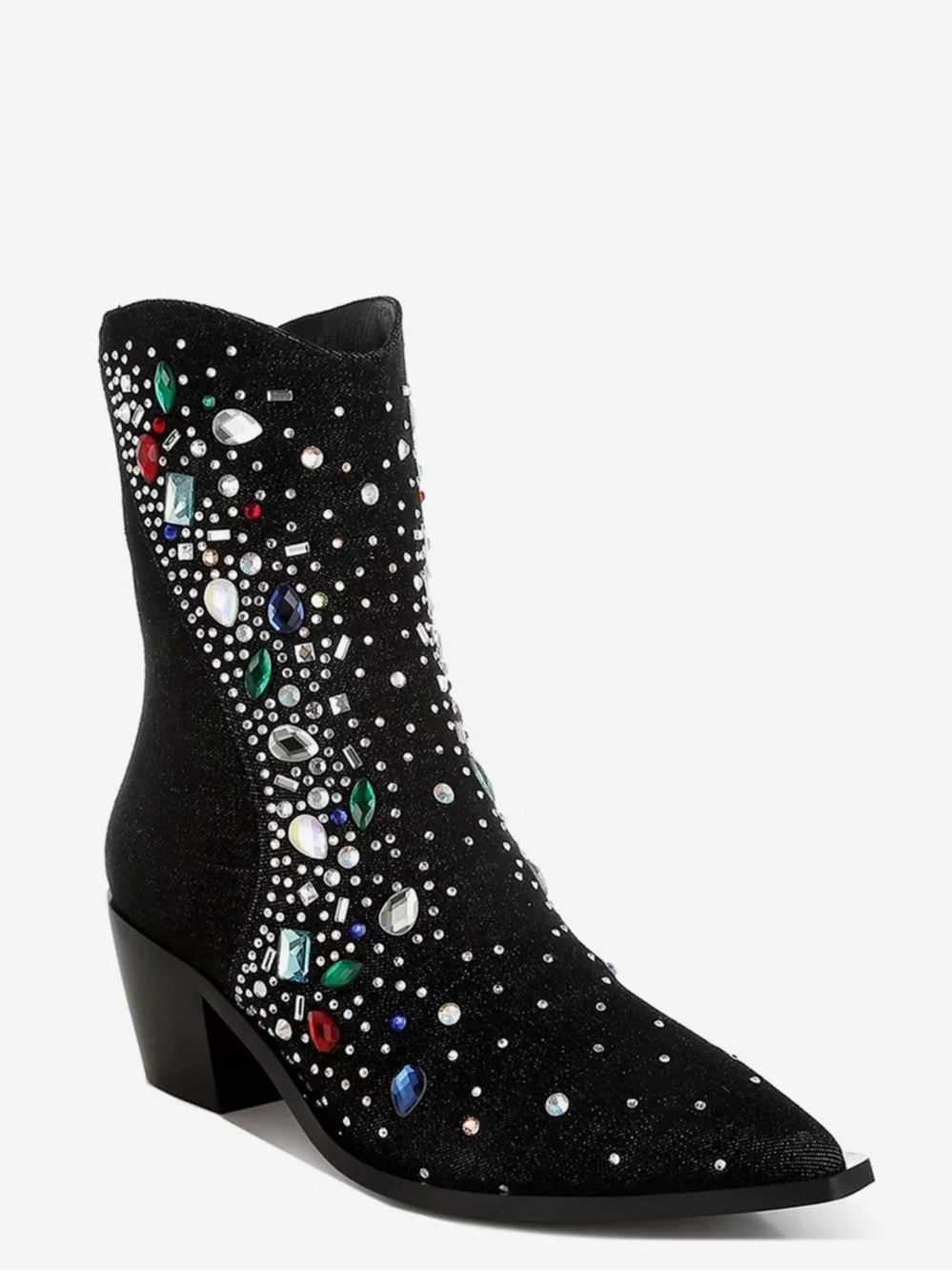 London Rag Starlit Black  Denim Jewel-Studded Western Bootie